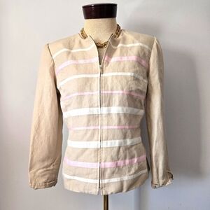 Mary Mcfadden Linen Beige Ribbon Striped Jacket. Size 6P